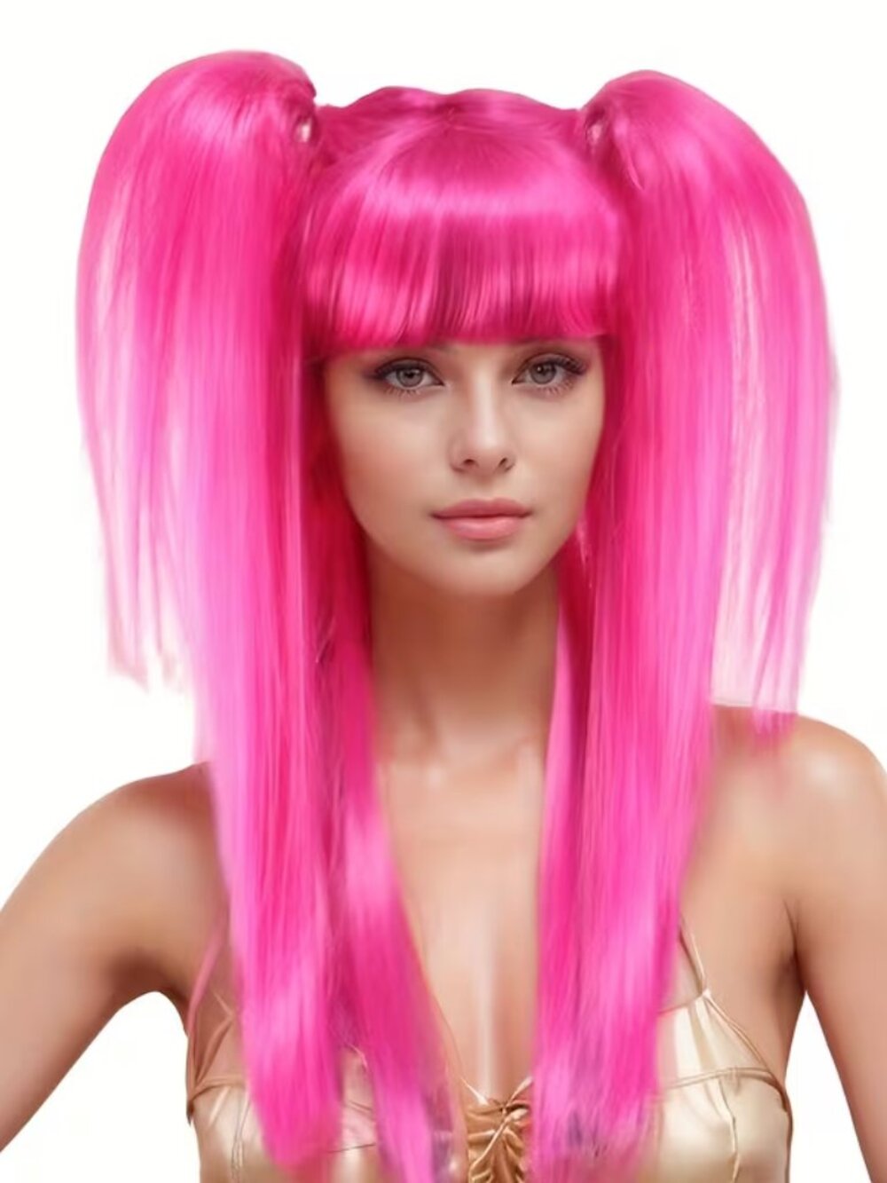 Womens Neon Pink Ponytal Wig cosplay halloween